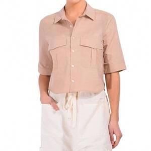 NEW CISSA safari button up shirt in paper cotton sand
